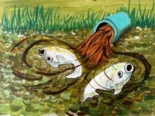 Painting accompanying a petition on cleaning up the Cam Painting of sewage entering the Cam